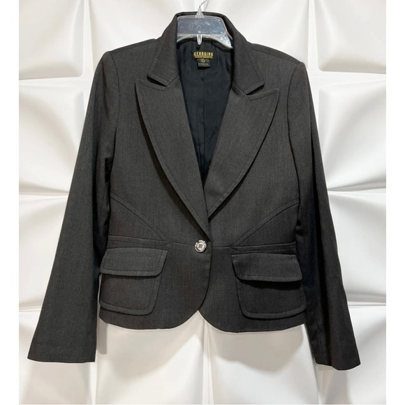 Georgiou Sz 8 Gray Peplum Style Wide Leg Blazer Jacket Pant Suit 2pc Set Womens - Picture 3 of 9